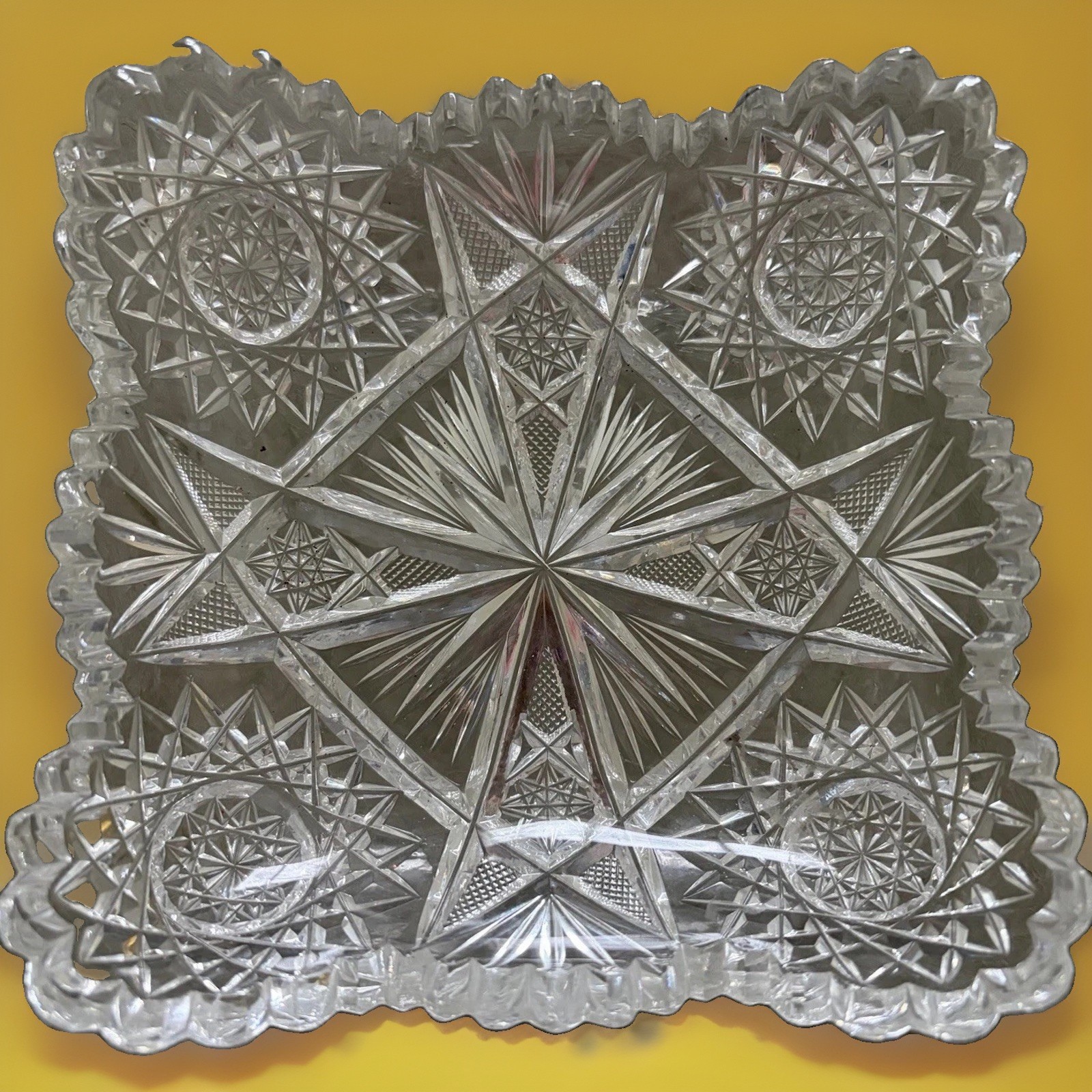 ANTIQ 1900 American Brilliant Period Lead  Crystal Tray Circa 1900 