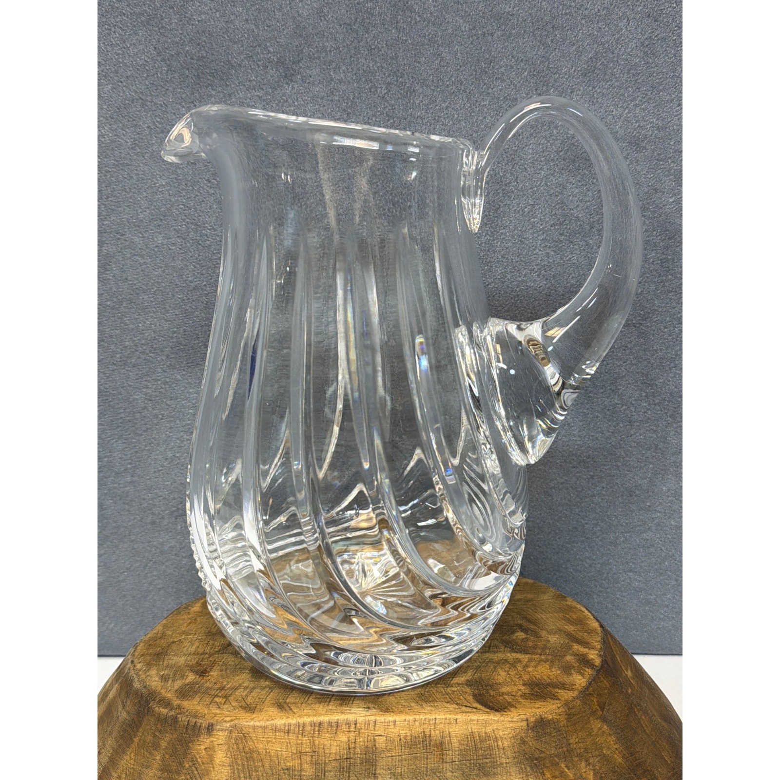 Vintage Lead Crystal Heavy Clear Pitcher Swirled Pattern ~ 8