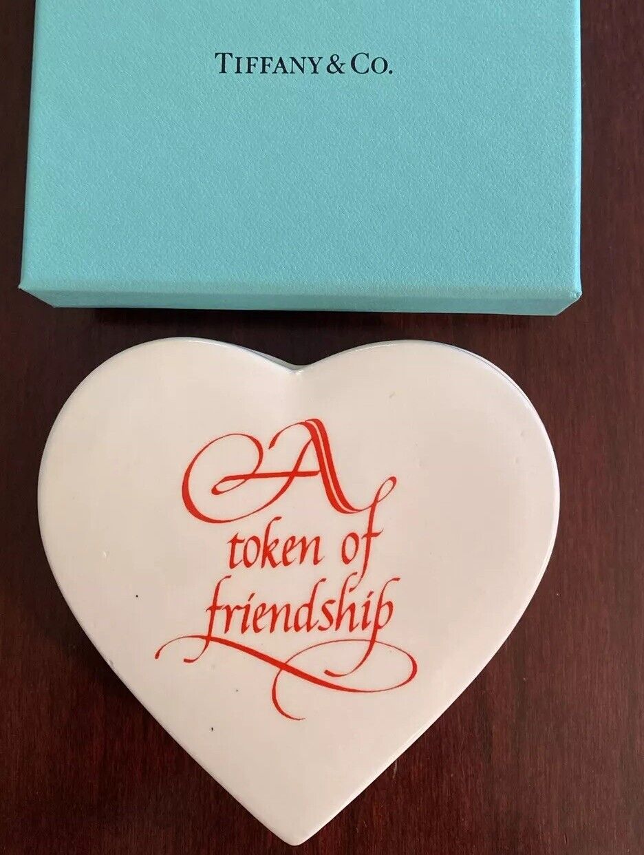 Vtg Tiffany & Co Porcelain Red & White Heart Trinket Box A Token Of Friendship