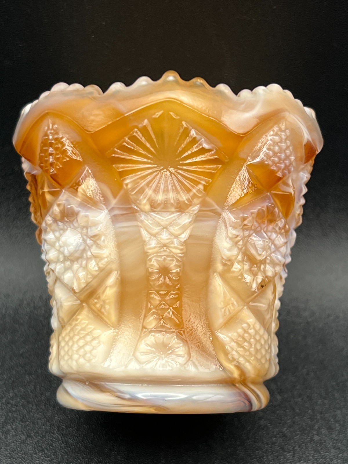 Imperial Glass Caramel Slag Toothpick Holder Hobstar & Arches | Vintage