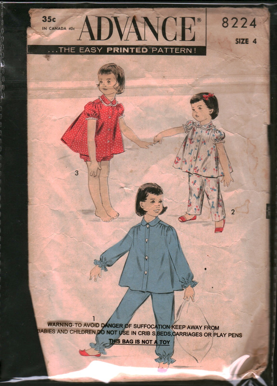 8224 Vintage Advance SEWING Pattern Girls Pajamas Pants Shirt Bloomers OOP Sew 4
