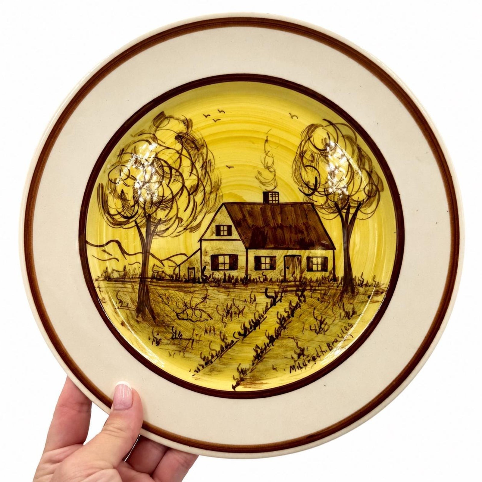 Rare Blue Ridge Southern Potteries Mildred Broyles Signed Plate Farmhouse