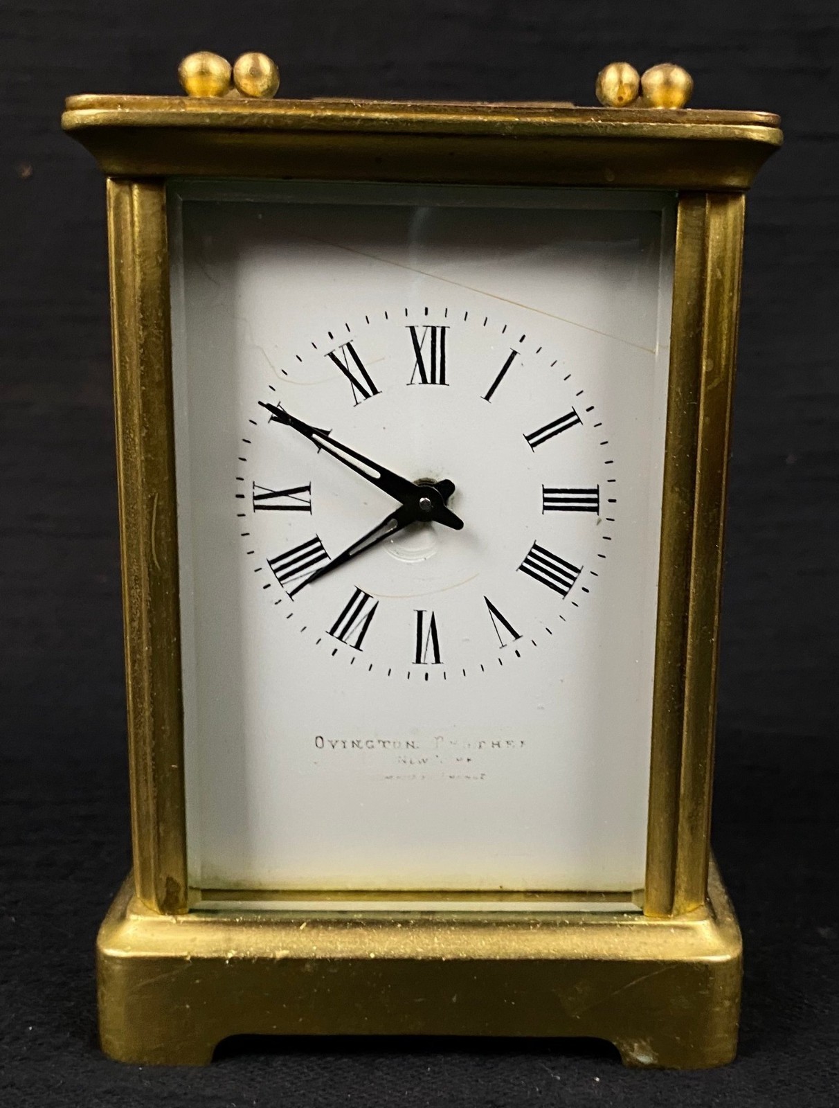 Antique Ovington Brothers French Brass Carriage Clock Mechanical New York