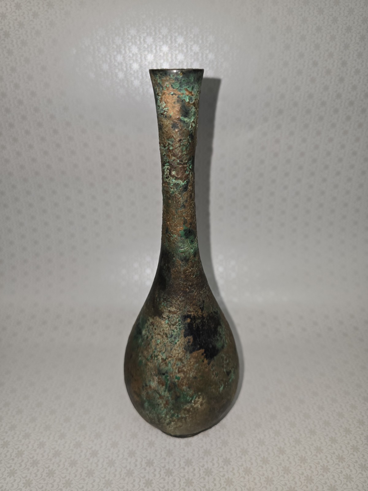 Vintage Japanese Verdigris Bud Vase MCM Patina Bronze  8.75” 