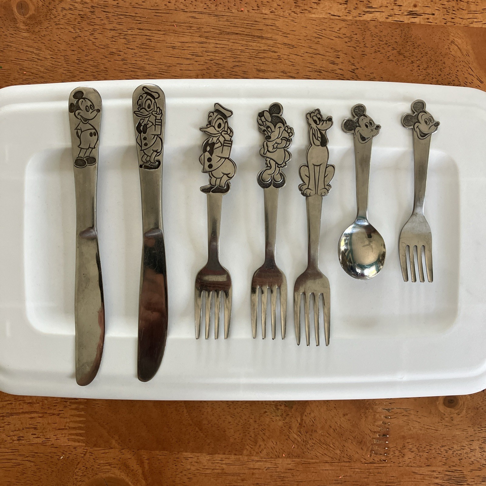 VTG Walt Disney Stainless by Bonny Japan Mickey Minnie Donald 7pc Child Flatware