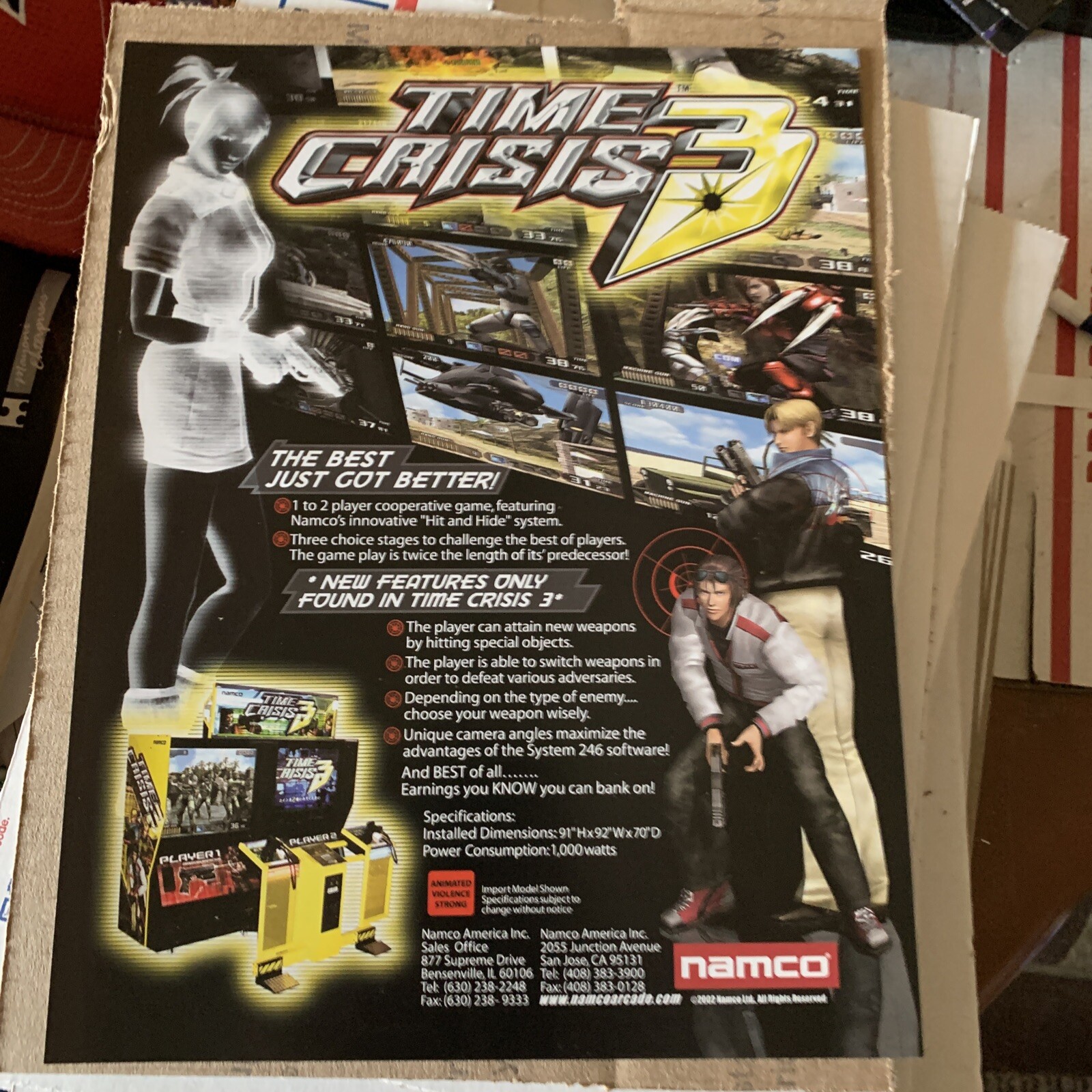 NOS Original 11-8 1/4” Time Crisis 3 Namco Dlx  ARCADE video GAME FLYER