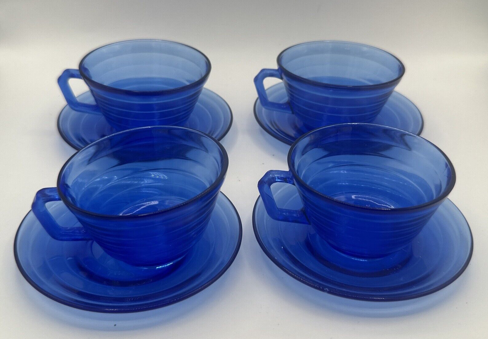 Set of FOUR 1930\'s Moderntone Cobalt Blue Cup And Saucer