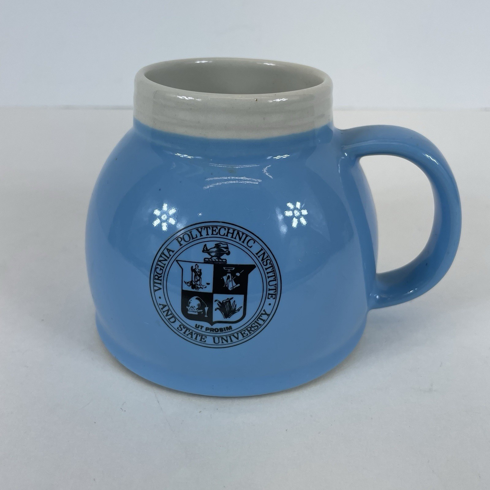 Vintage Virginia Tech Ceramic Coffee Mug Blue Wide Base Travel Cup Nonslip VT
