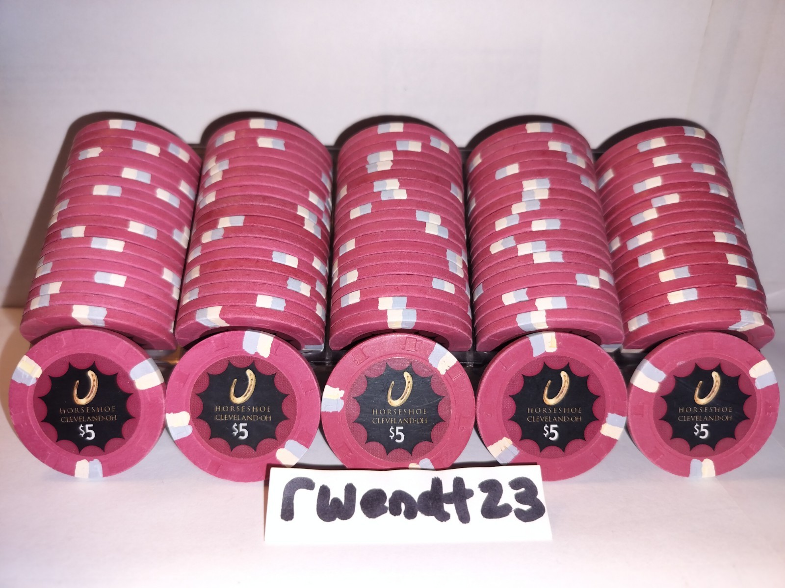 100 Horseshoe Cleveland $5 Poker Chips RHC Top Hat And Cane PAULSON Real Casino