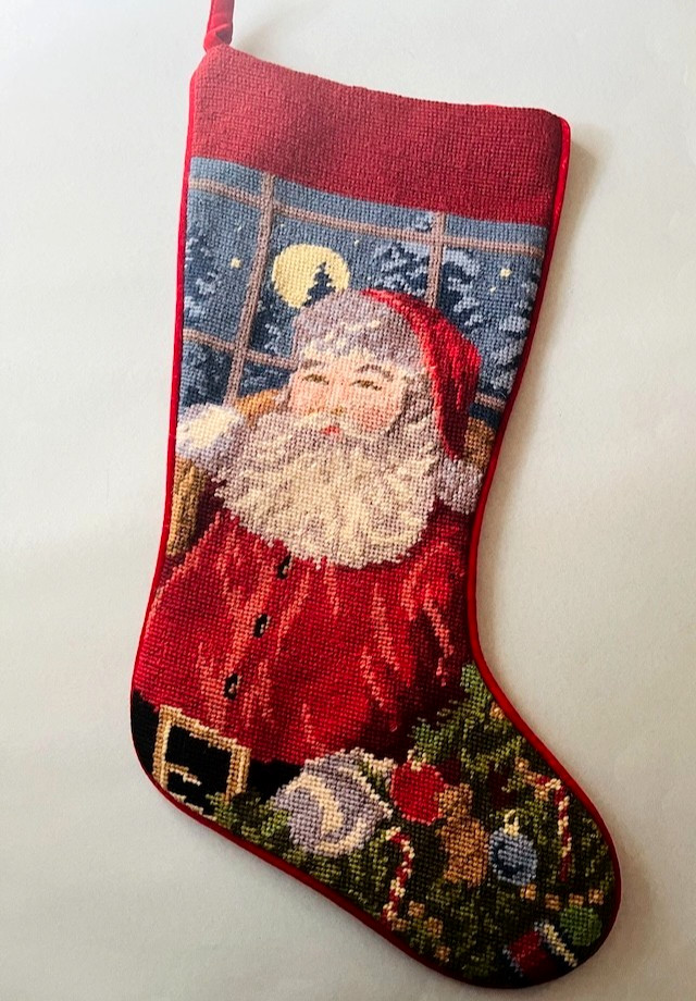 Sferra Hand Stitched Santa Claus Needlepoint Christmas Stocking Wool New