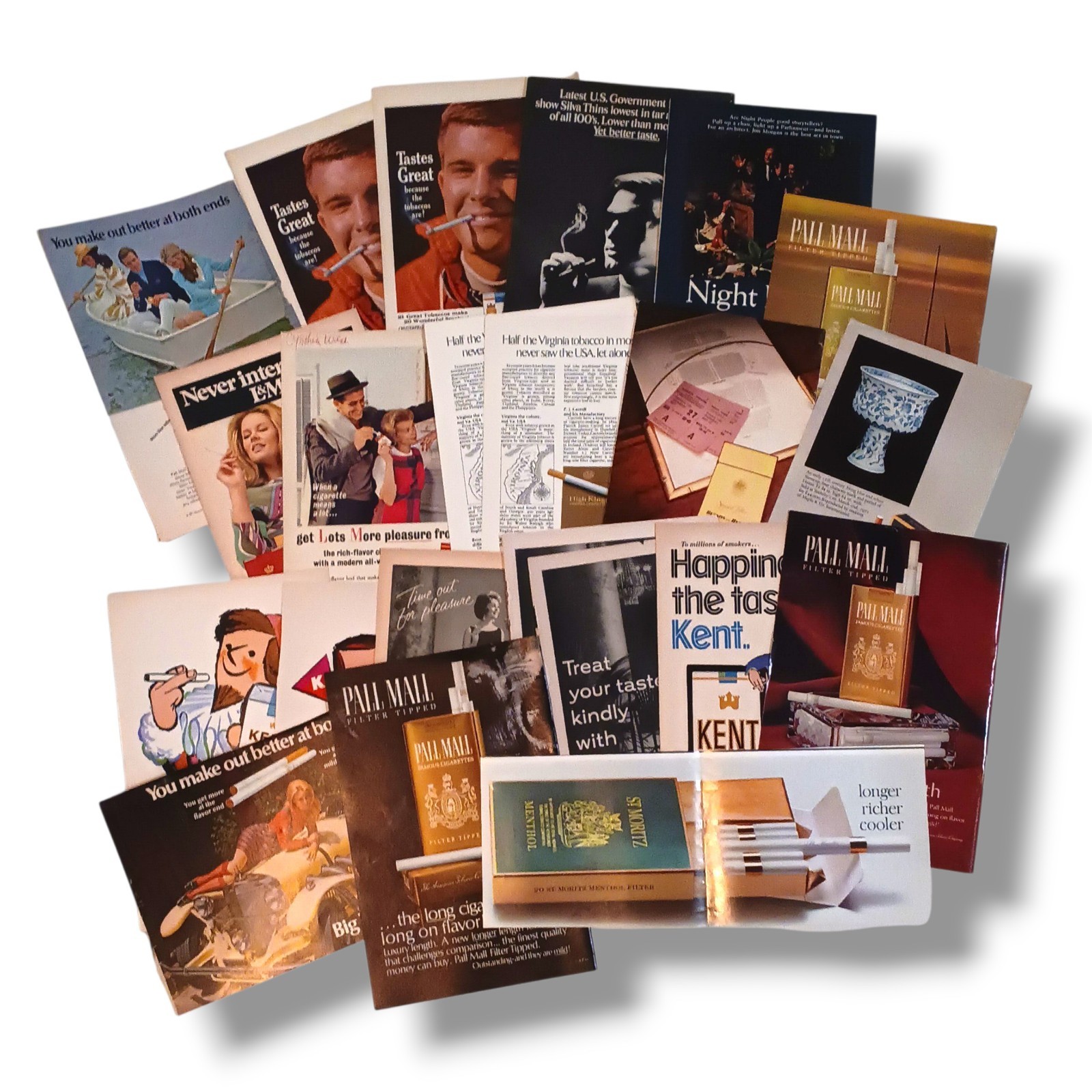 Vintage Tobacco Cigarette Print Ad Lot of 21-1960s-American-European-Tobacciana