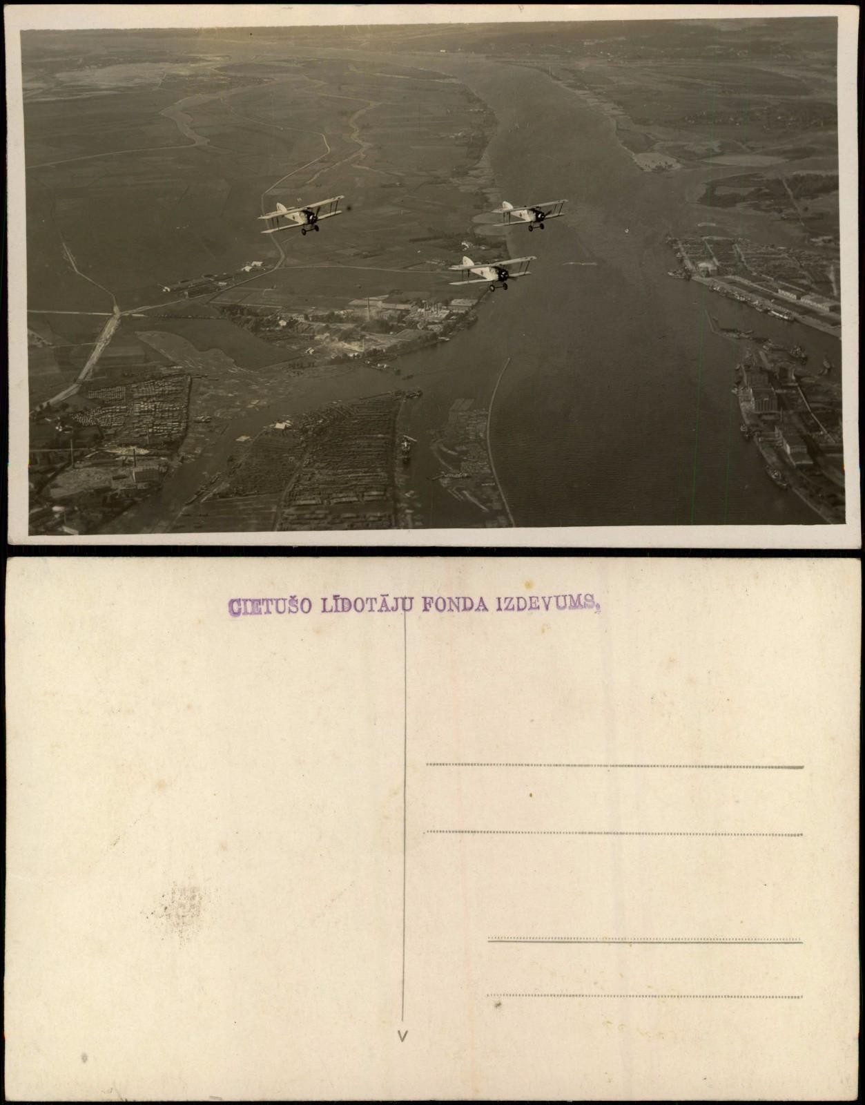 Riga Rīga Ри́га Aerial Photo Biplane Aircraft Military Latvia Photocard 1928