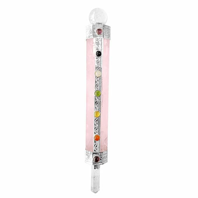Rose Quartz Seven Chakra Wand with Crystal Ball Stone For Spirituality Healing Rose Quartz Seven Chakra Wand with Crystal Ball Stone For Spirituality Healing