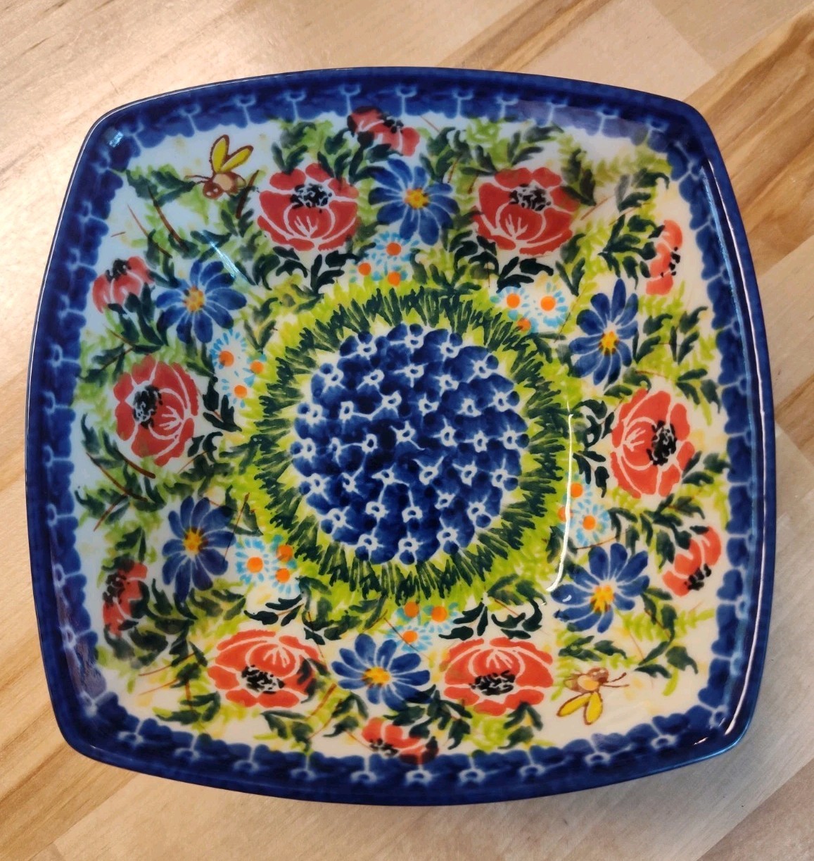 Boleslawiec Polish Pottery Kalich Unikat Square Serving Bowl Floral Signed 5\