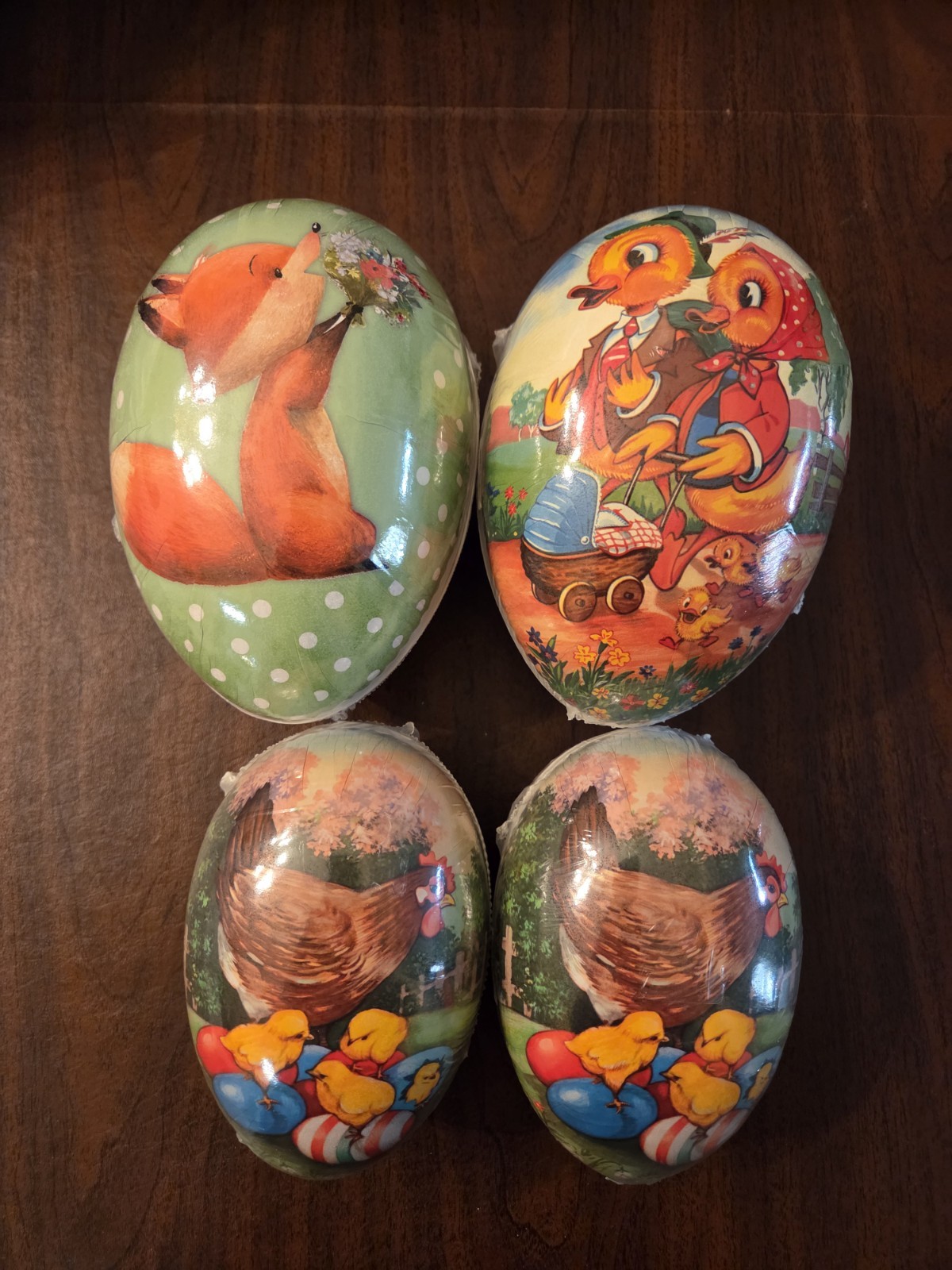 SEALED Lot 4 VTG Paper Mache Easter Egg Candy Container W Germany 2-6\ SEALED Lot 4 VTG Paper Mache Easter Egg Candy Container W Germany 2-6\
