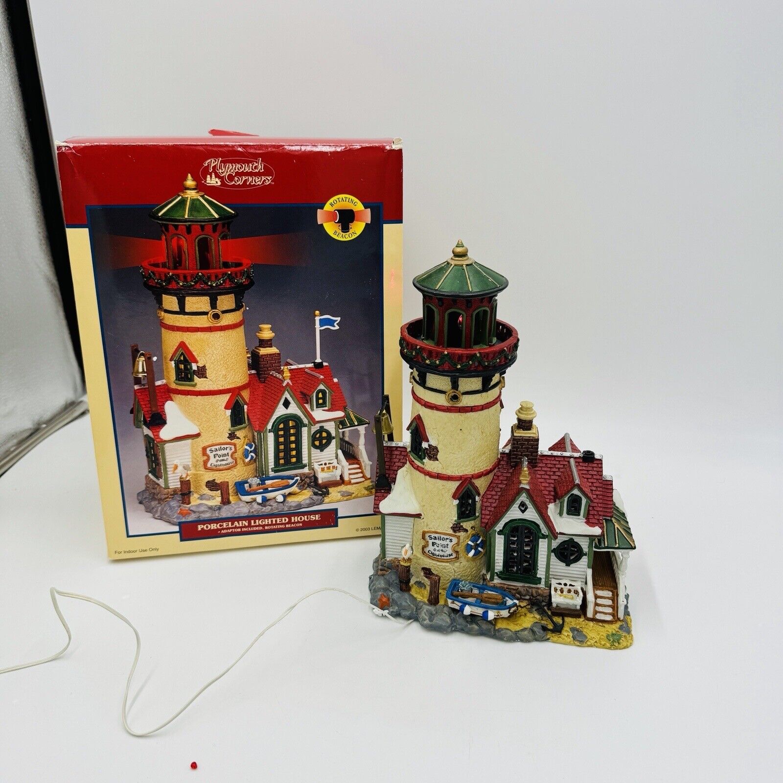 Lemax Plymouth Corners Sailors Point Lighthouse #35818A Rotating Beacon Vintage