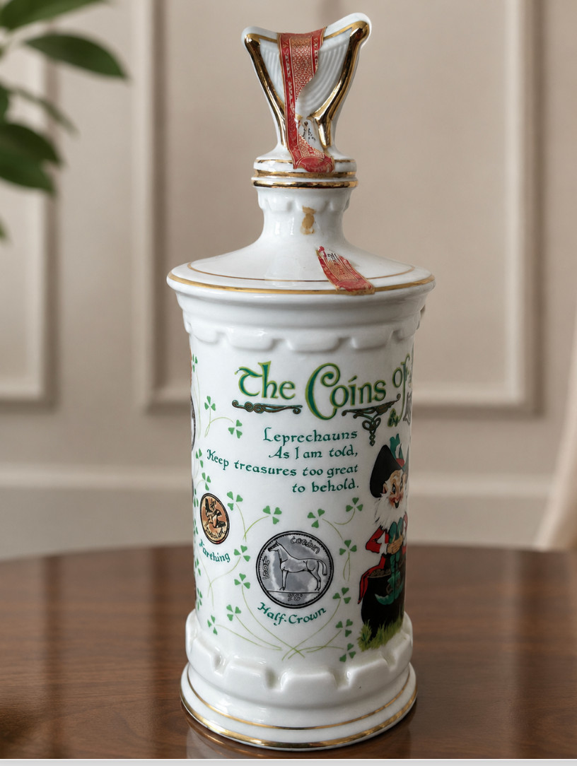 1979 Old Commonwealth Coins of Ireland Porcelain Whiskey Decanter Leprechaun