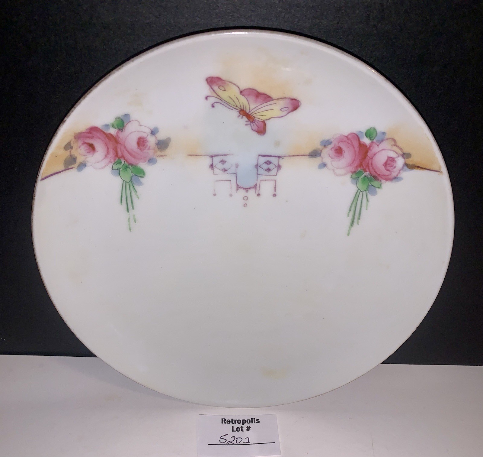 Nippon Hand Painted Butterfly Pink Rose Dessert Plate Vintage Nippon Hand Painted Butterfly Pink Rose Dessert Plate Vintage