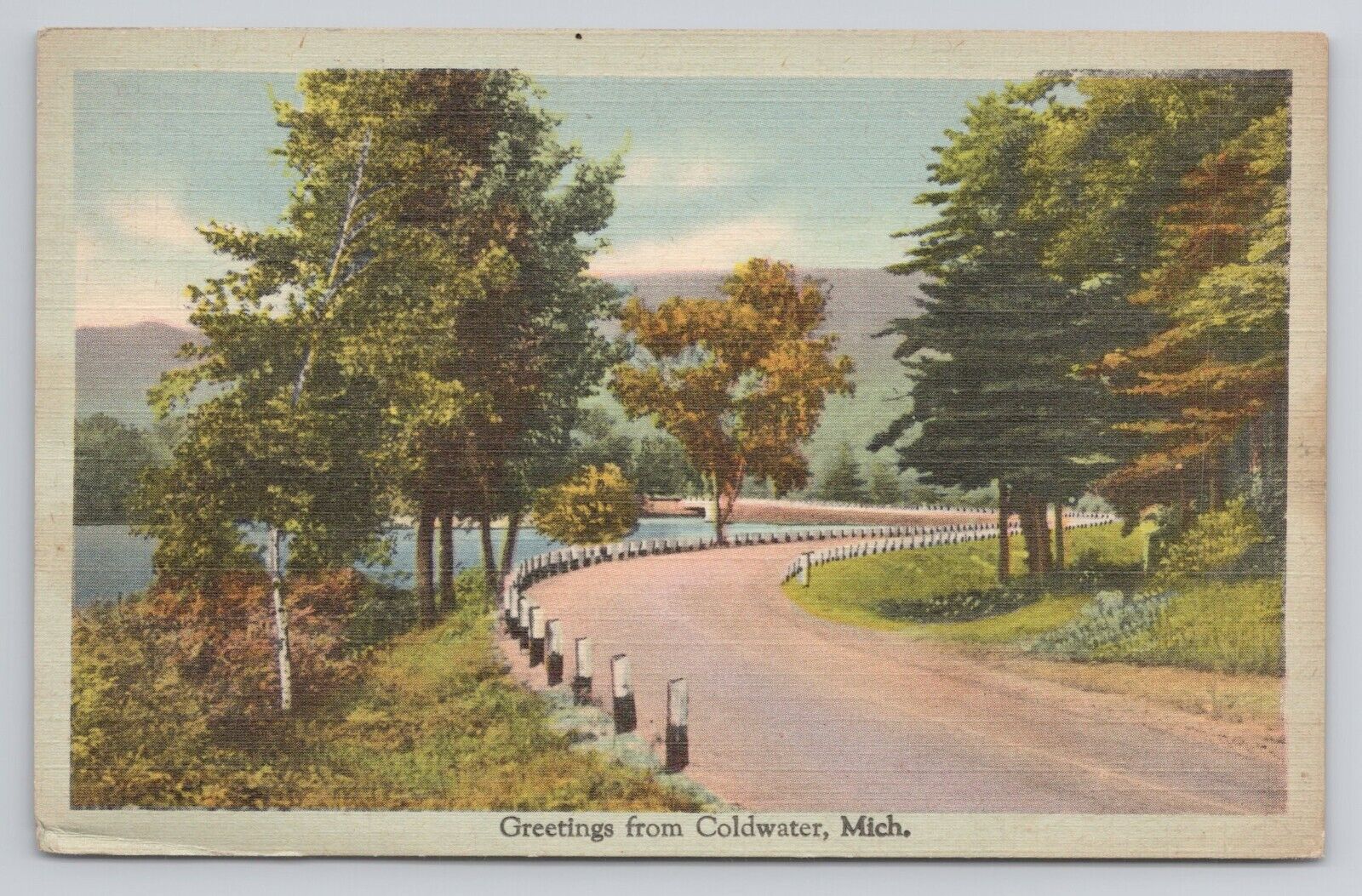 Greetings from Coldwater  Michigan Linen Postcard No 4114