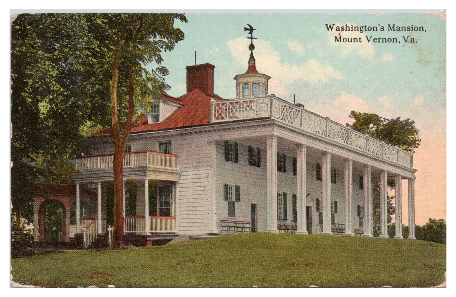 1912 Washington\'s Mansion Mt. Vernon Virginia Postcard Vintage