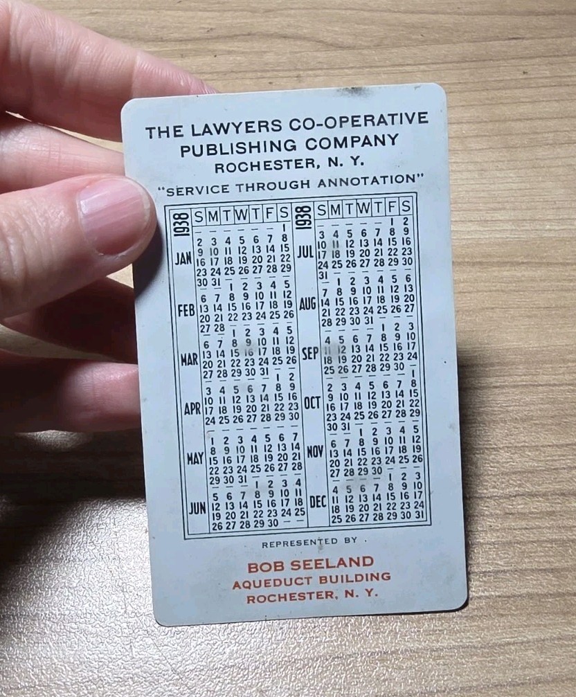 Vtg 1938 Lawyers Cooperative Publishing Rochester Advertising Pocket Calendar