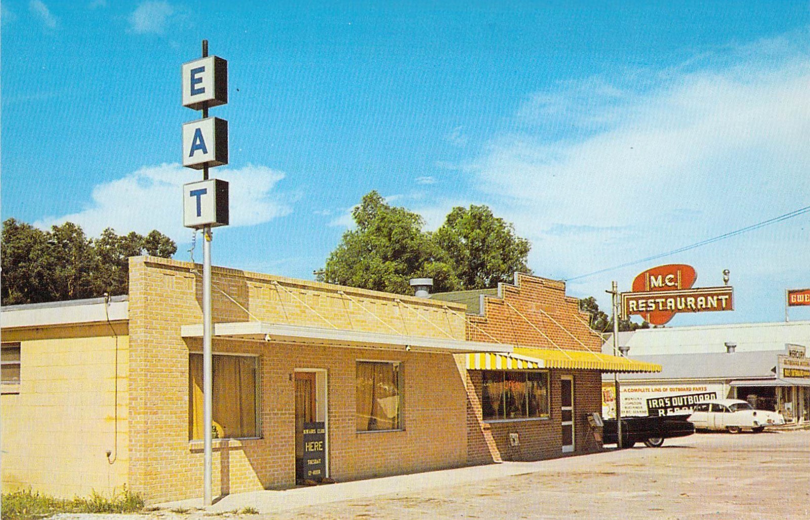1960 LA Morgan City M.C. Restaurant EAT sign rare Hwy 90 E Postcard A86