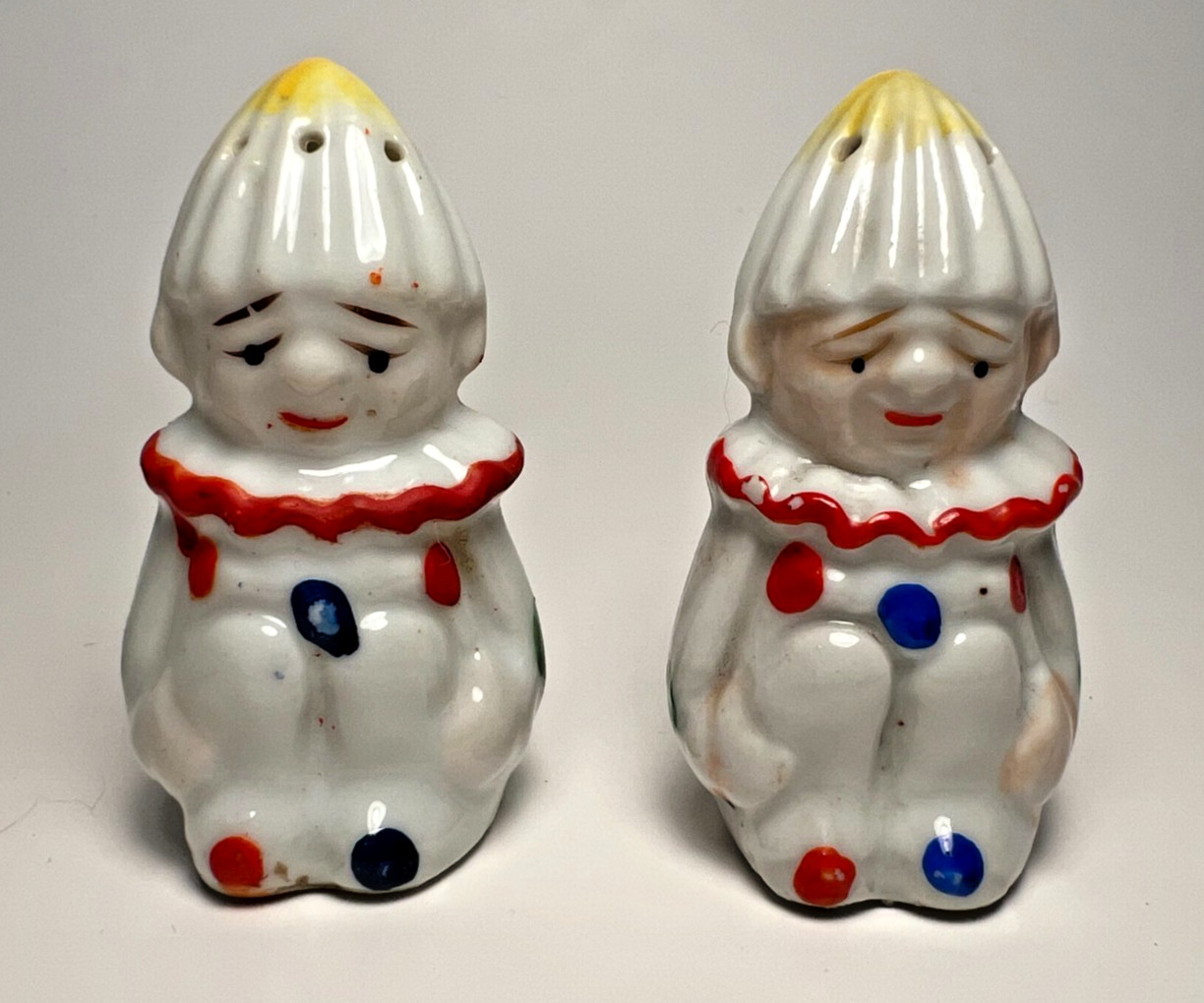 Vintage Ceramic Clown Salt & Pepper Shakers Pair Retro Kitchen Collectible