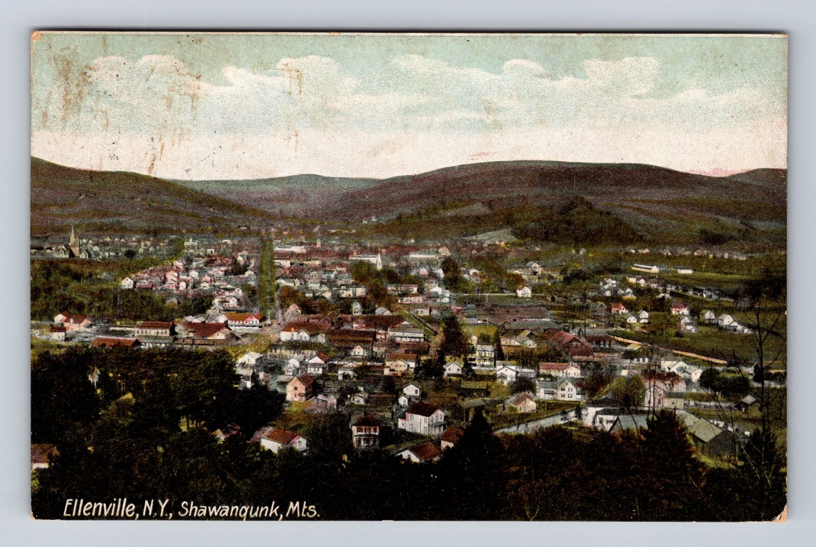 Ellenville NY-New York, Shawangunk Mountains, Aerial, Antique, Vintage Postcard