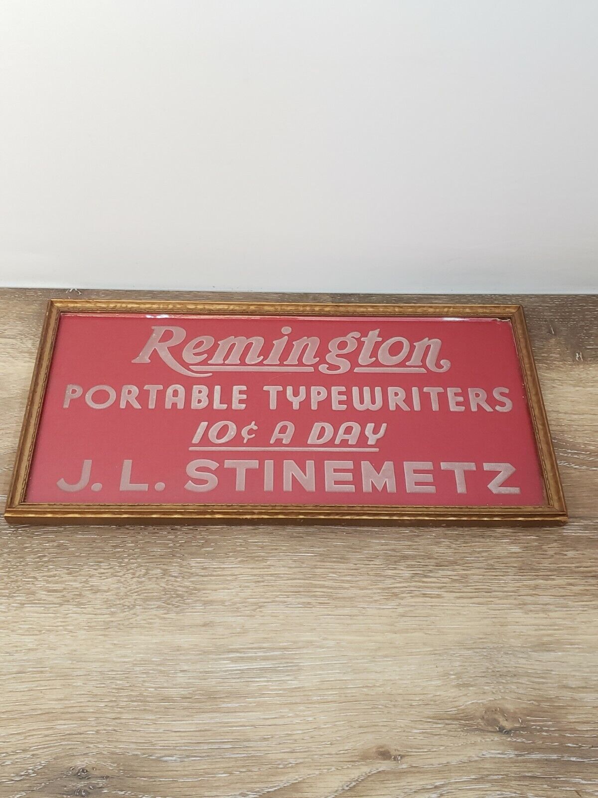 Antique  Remington Typewrites Advertising Felt Sign With Glass Front 