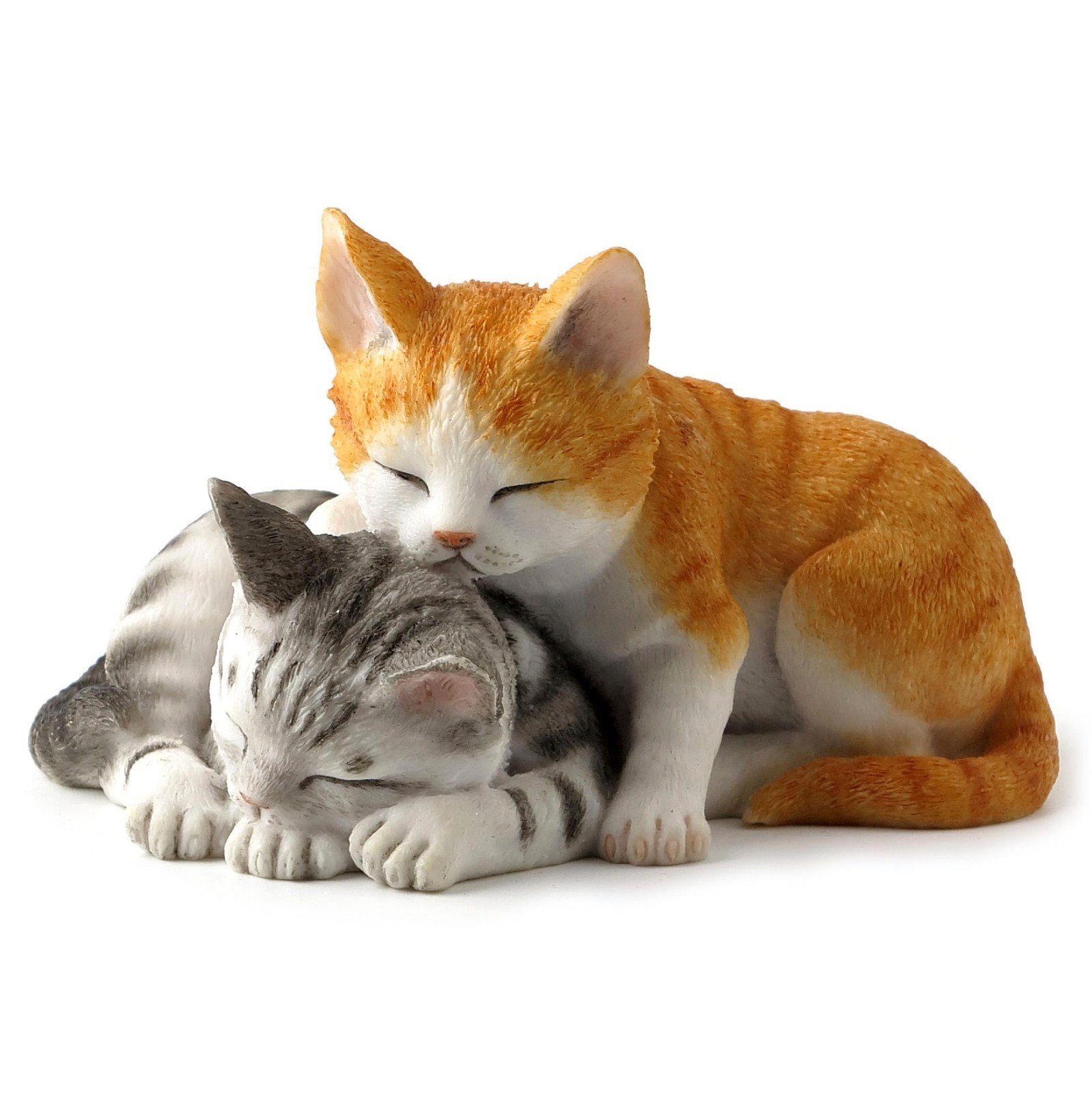 5.13 Inch Sleeping Tabby Kittens Figurine - Cute Orange & Gray Home Decor