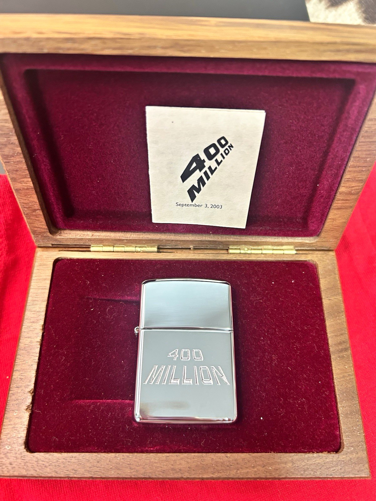 Zippo 400 Million Collec. Lighter Wood Display Box Paperwork W/ matching shirt L