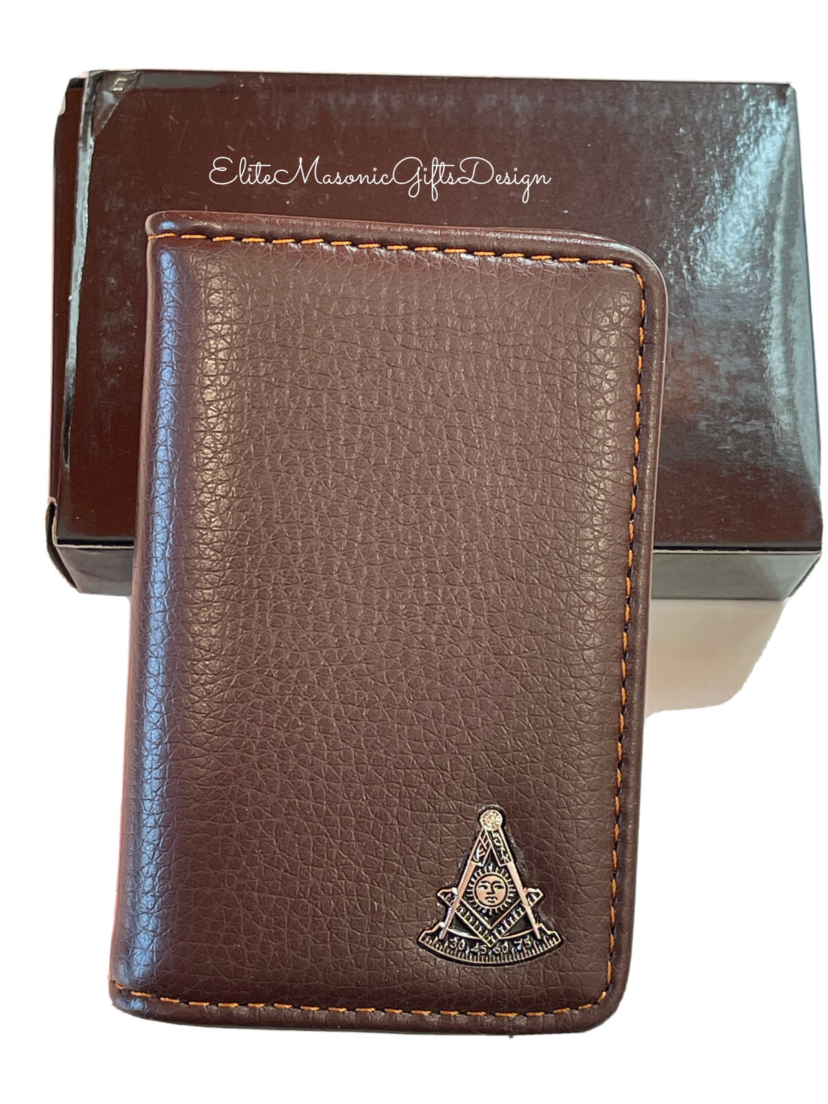 Masonic Past Master Business Card or Dues Card Holder. Silver /coffee.