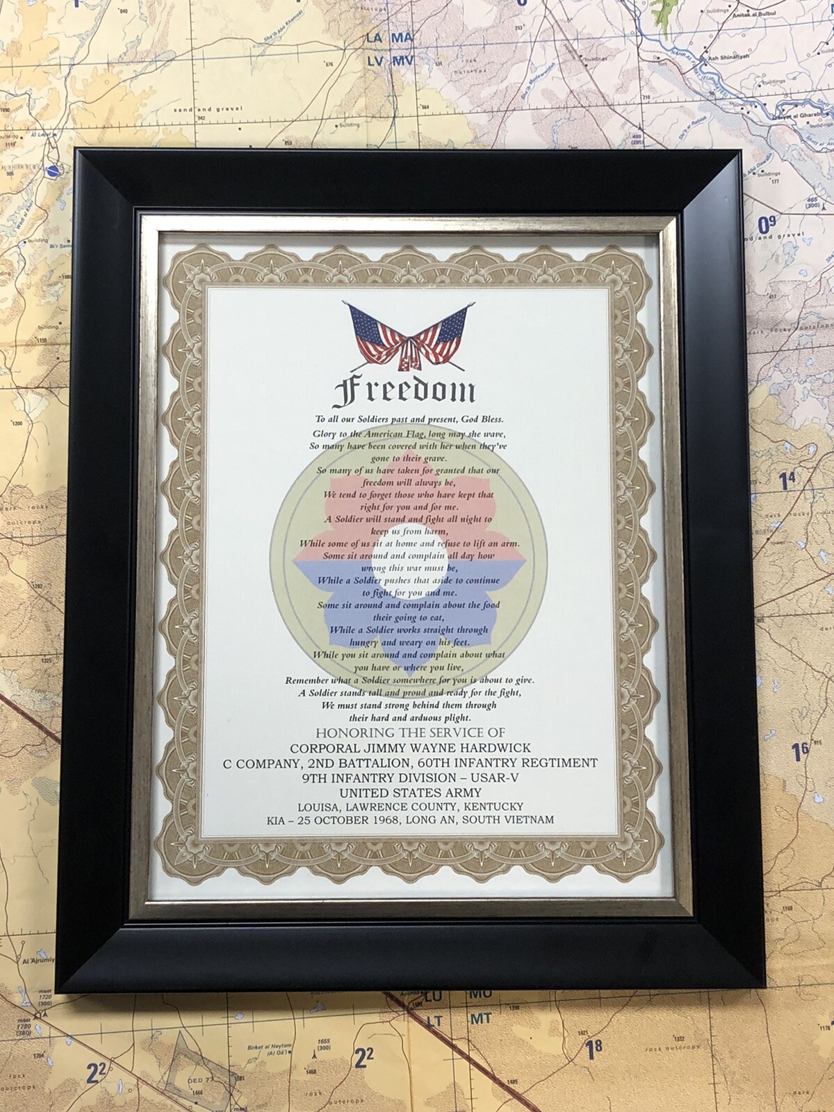 MILITARY POEM PRINT CERTIFICATE \'FREEDOM\'  w/Free Personalized Custom Printing
