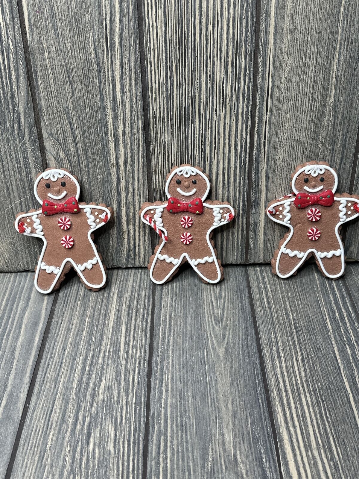 Vintage Lot Of 3 Gingerbread Man Decorations Clay 4”