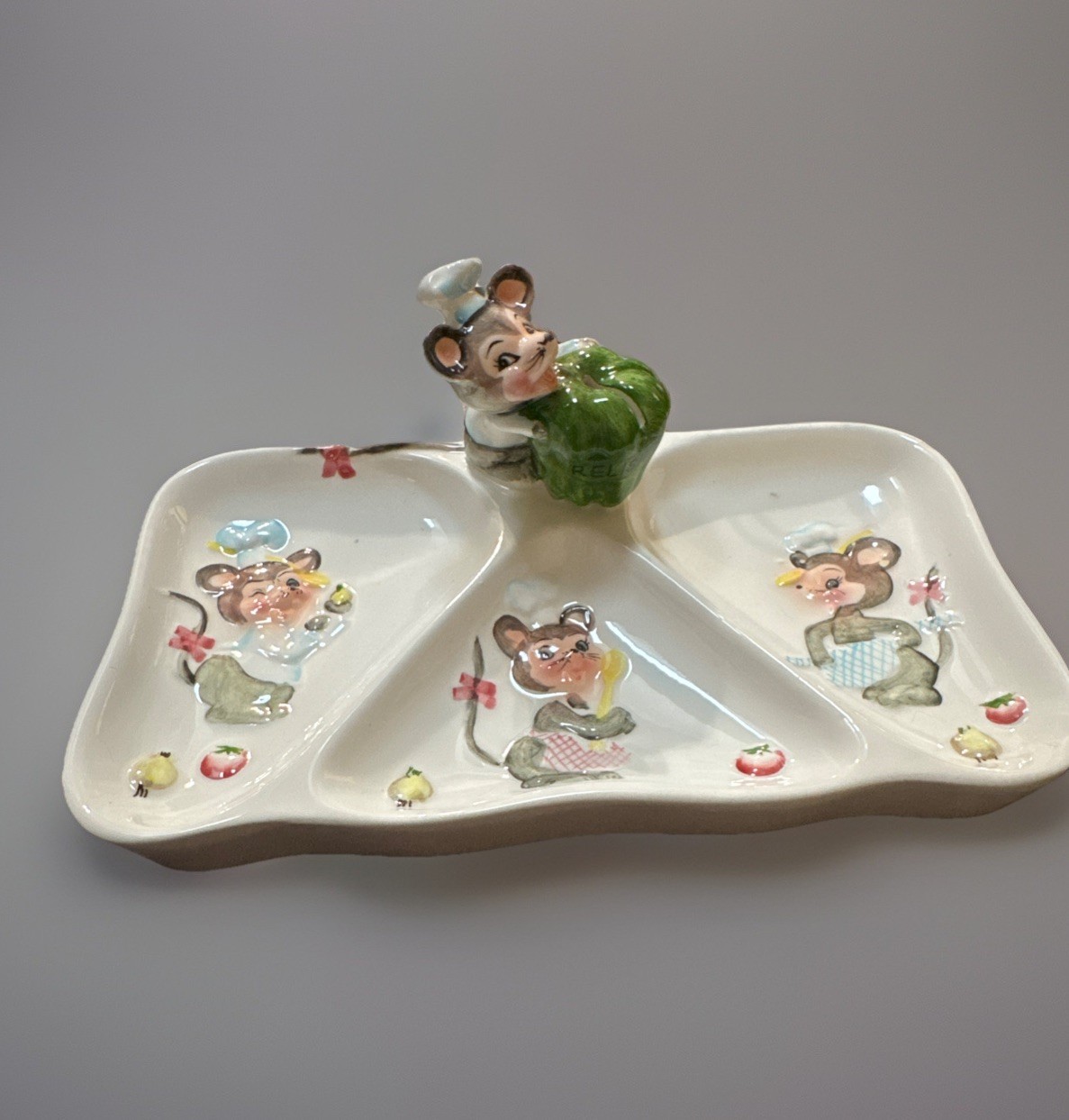 Vintage Lefton 1863 Mouse Relish Cheese Divided Serving Tray Japan