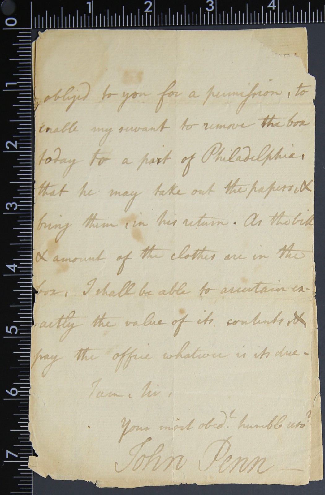 Letter - John Penn - Colonial Pennsylvania - 2 Signatures M967 Letter - John Penn - Colonial Pennsylvania - 2 Signatures M967