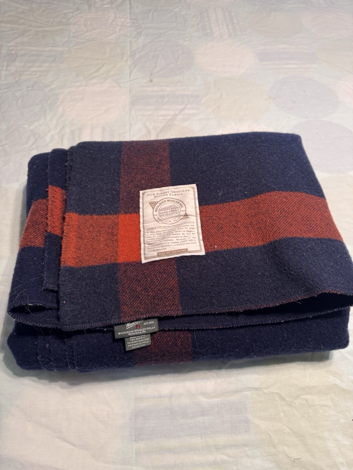 Vtg Woolrich Wool Blanket Dark Blue Red Stripe 66x80 USA Heavy Twin Bed Read FSh