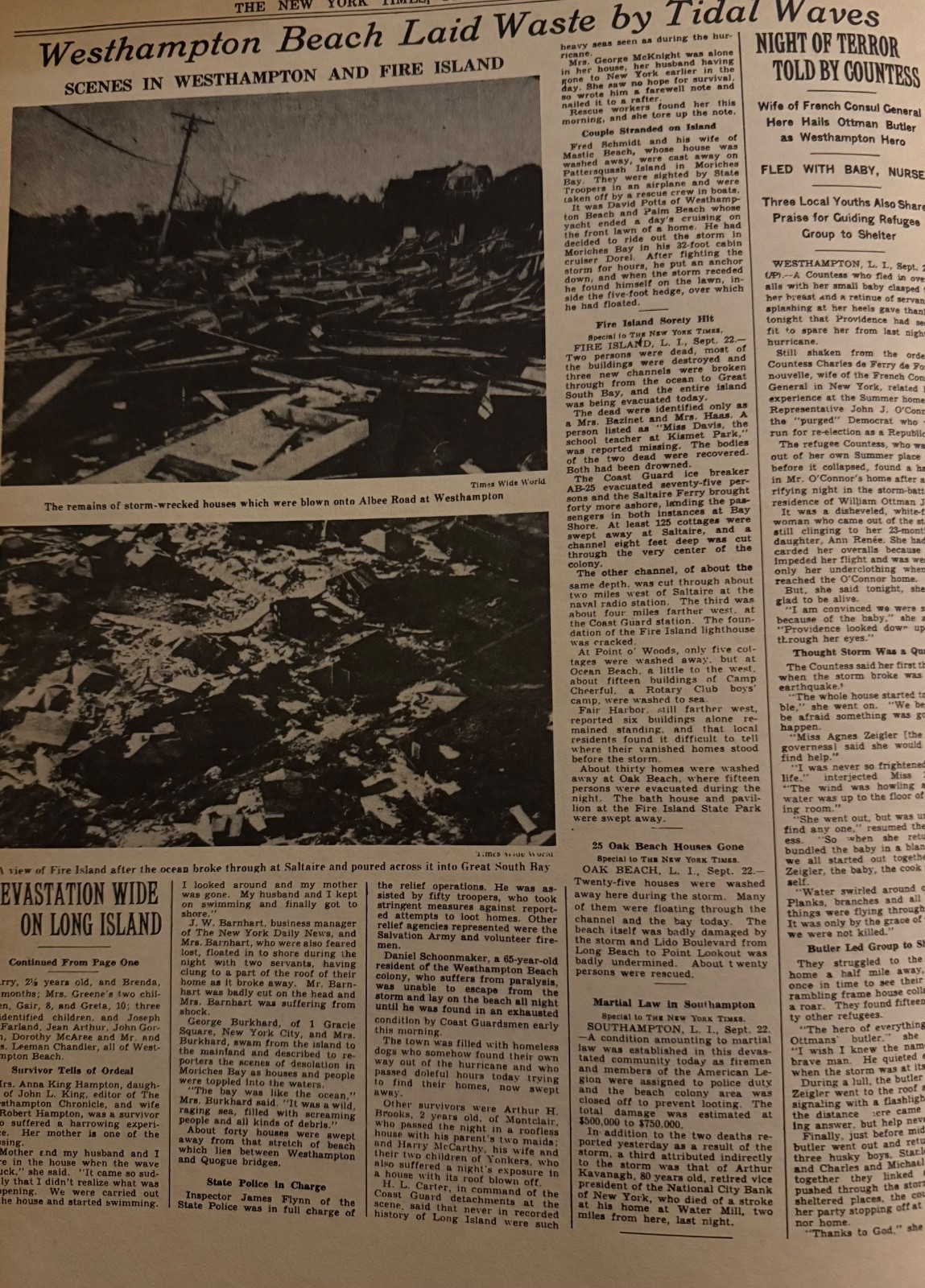 Vintage 1938 Westhampton Beach hurricane disaster NEW YORK TIMES News Article