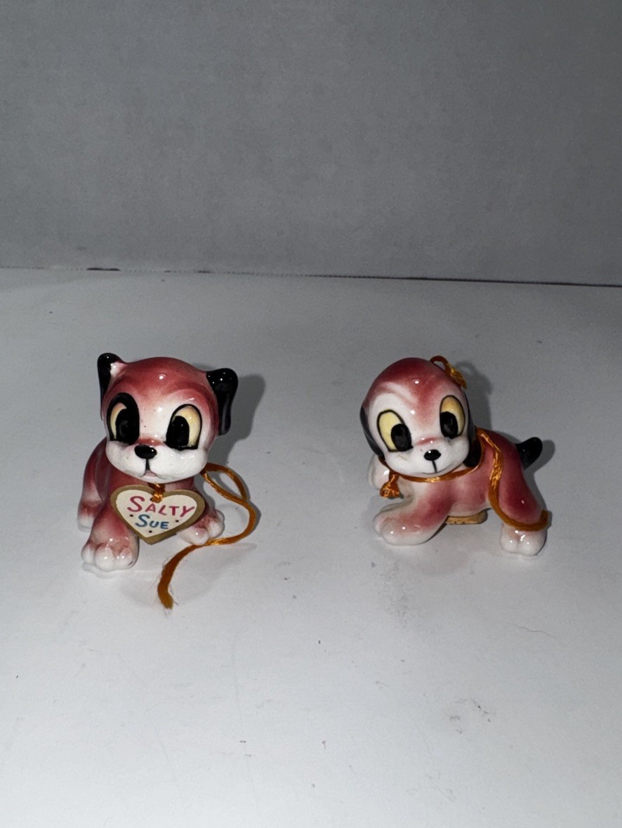 Vintage Ceramic Dog Puppy Salt & Pepper Anthropomorphic kitschey