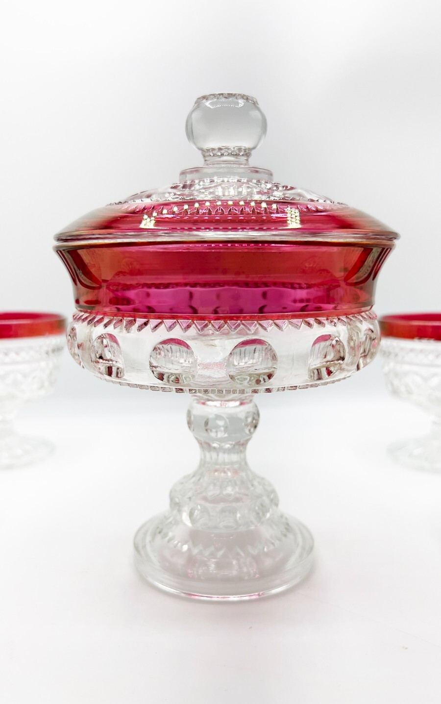 1950's Gorgeous Ruby Crown Wedding Bowl Compote with Lid 7.25