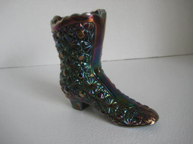 Fenton Iridescent Carnival Glass Boot Daisy