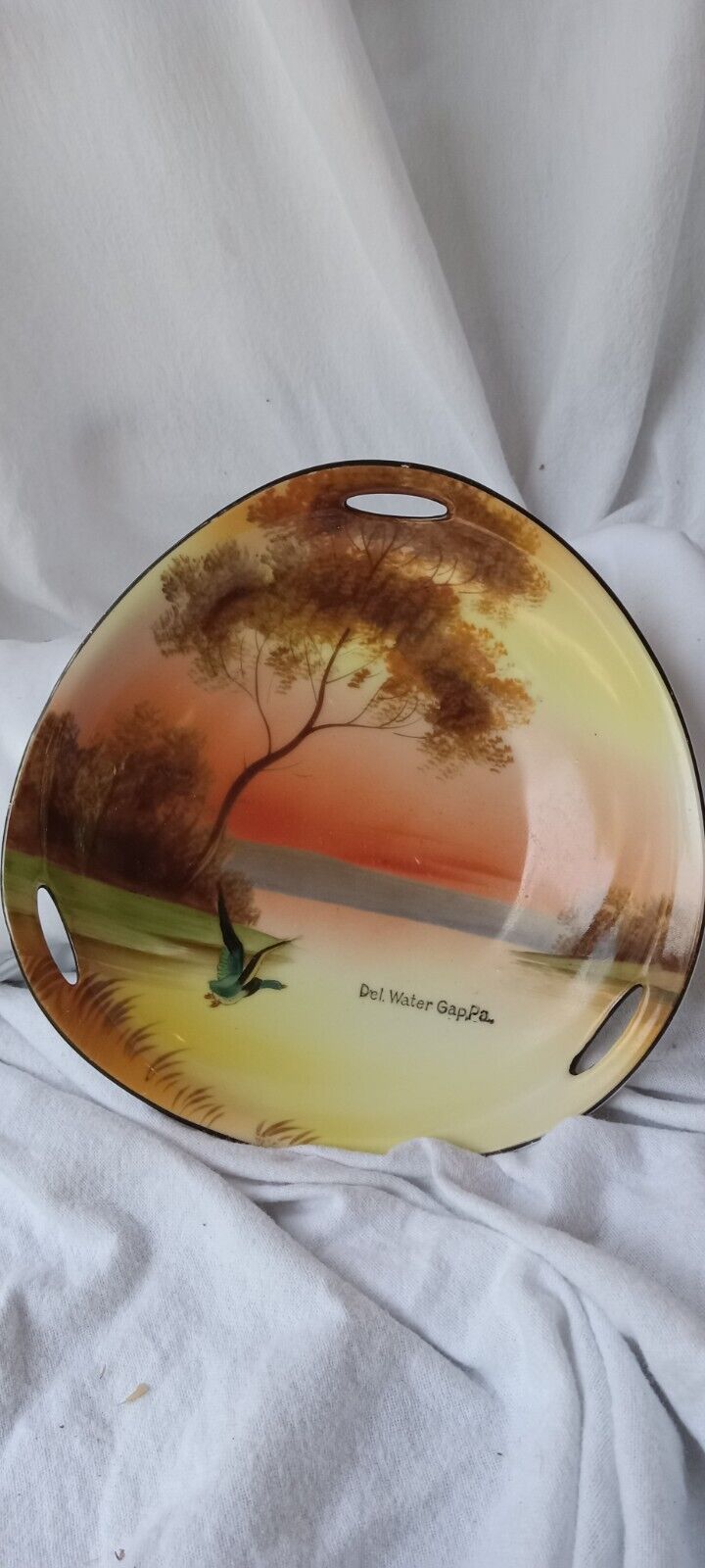 Noritake Morimura Hand Painted Bowl Dish with 3 sides Sunset Over Water VTG