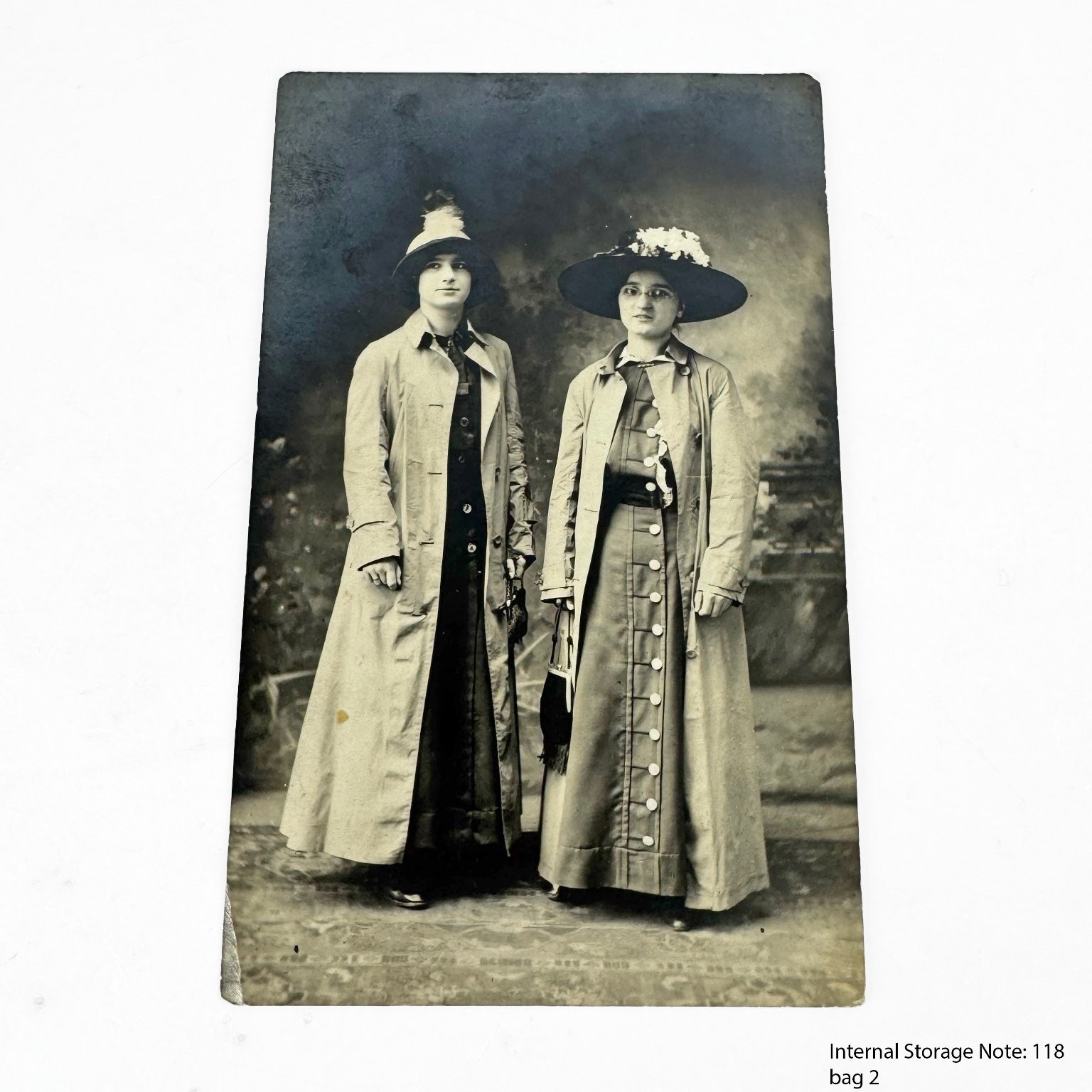 RPPC Two Women Long Coats Hats Fashion Real Photo Postcard Antique c 1910s