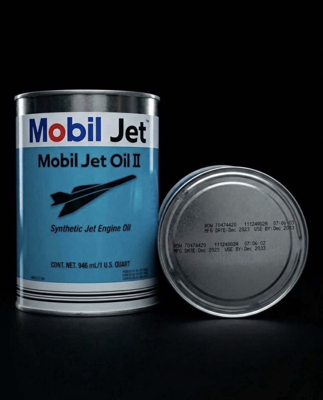 New Mobil Jet Oil 11 Synthetic Jet Engine Oil 1 Quart Metal Can (4) Cans TOTAL