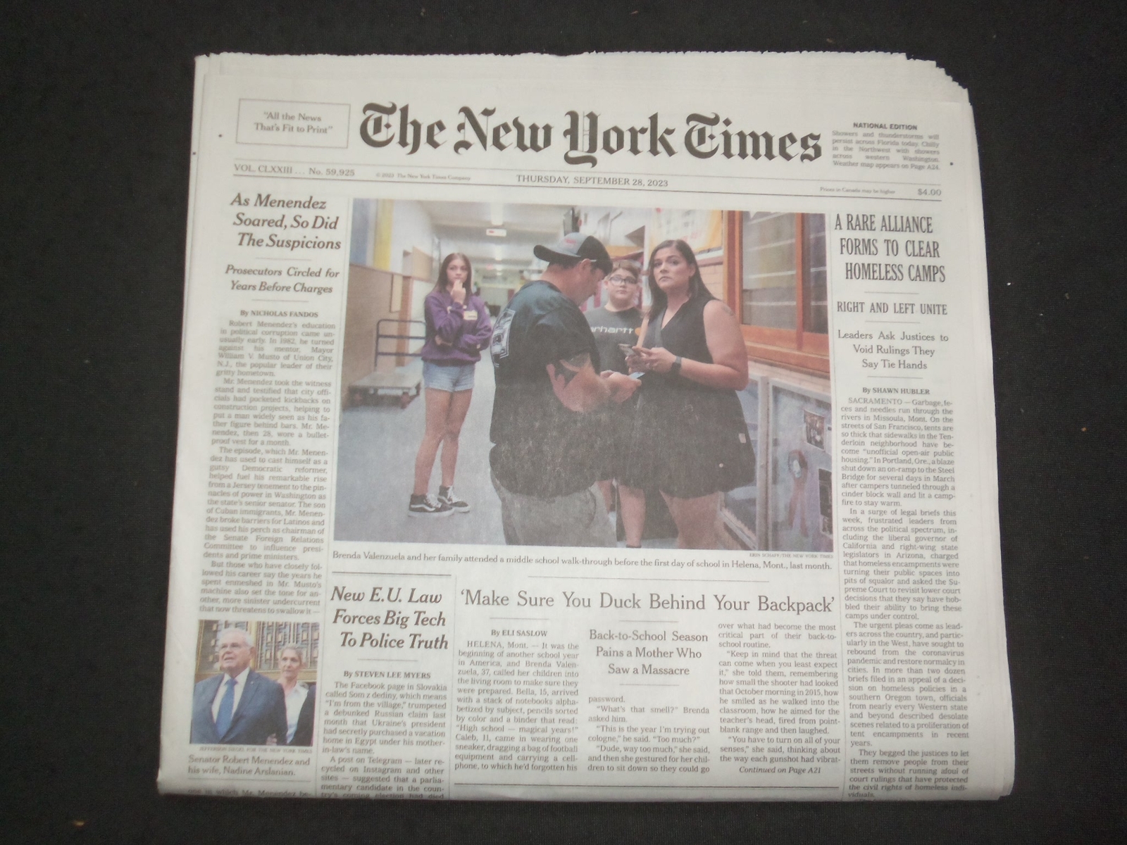 2023 SEPTEMBER 28 NEW YORK TIMES - AS MENENDEZ SOARED, SO DID THE SUSPICIONS