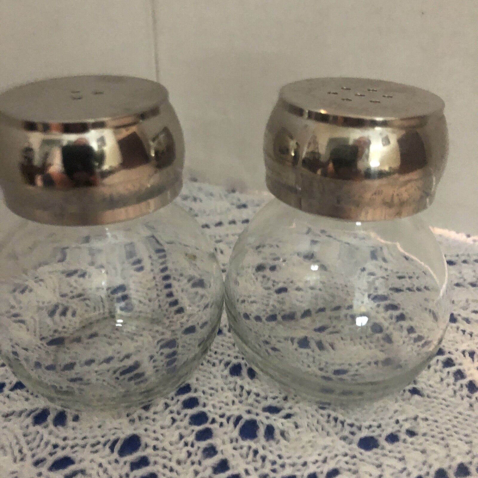 Clear Glass Salt and Pepper Shakers, 2-ct. Never Used Hard Plastic Tops￼￼