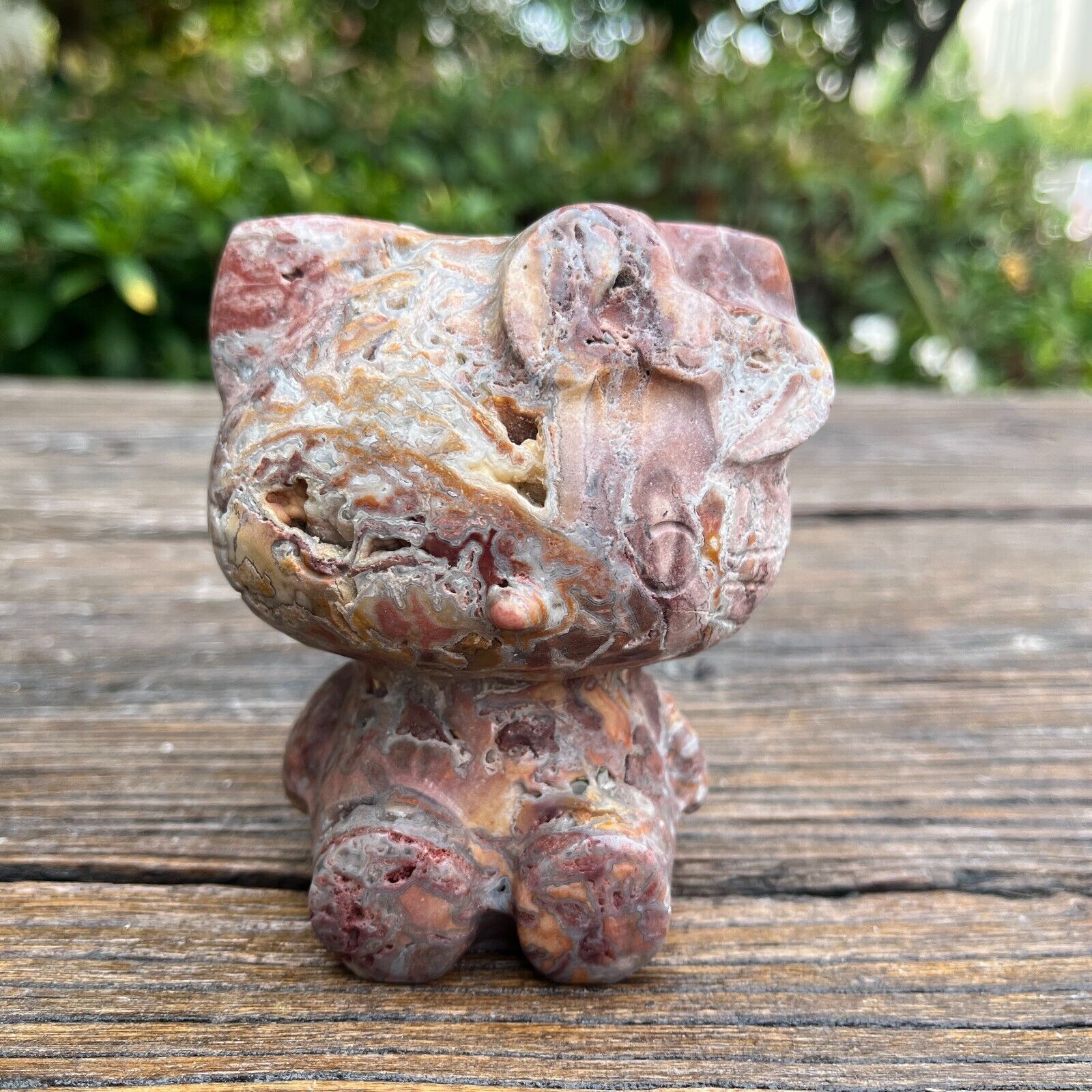 1.2LB 3.7'' Natural Mexican Agate Hello Kitty Cat Statue Quartz Rock Crystal