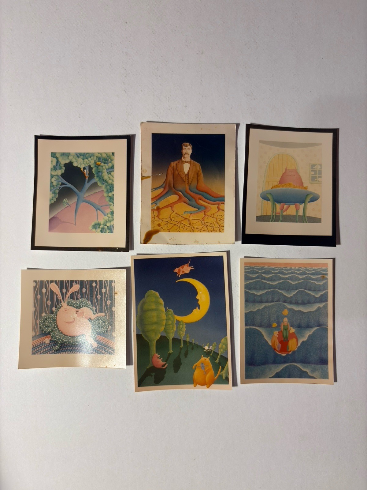 Lot of 6 Vintage Illustrated Art Prints Surreal Fantasy Animals & Magic Figures