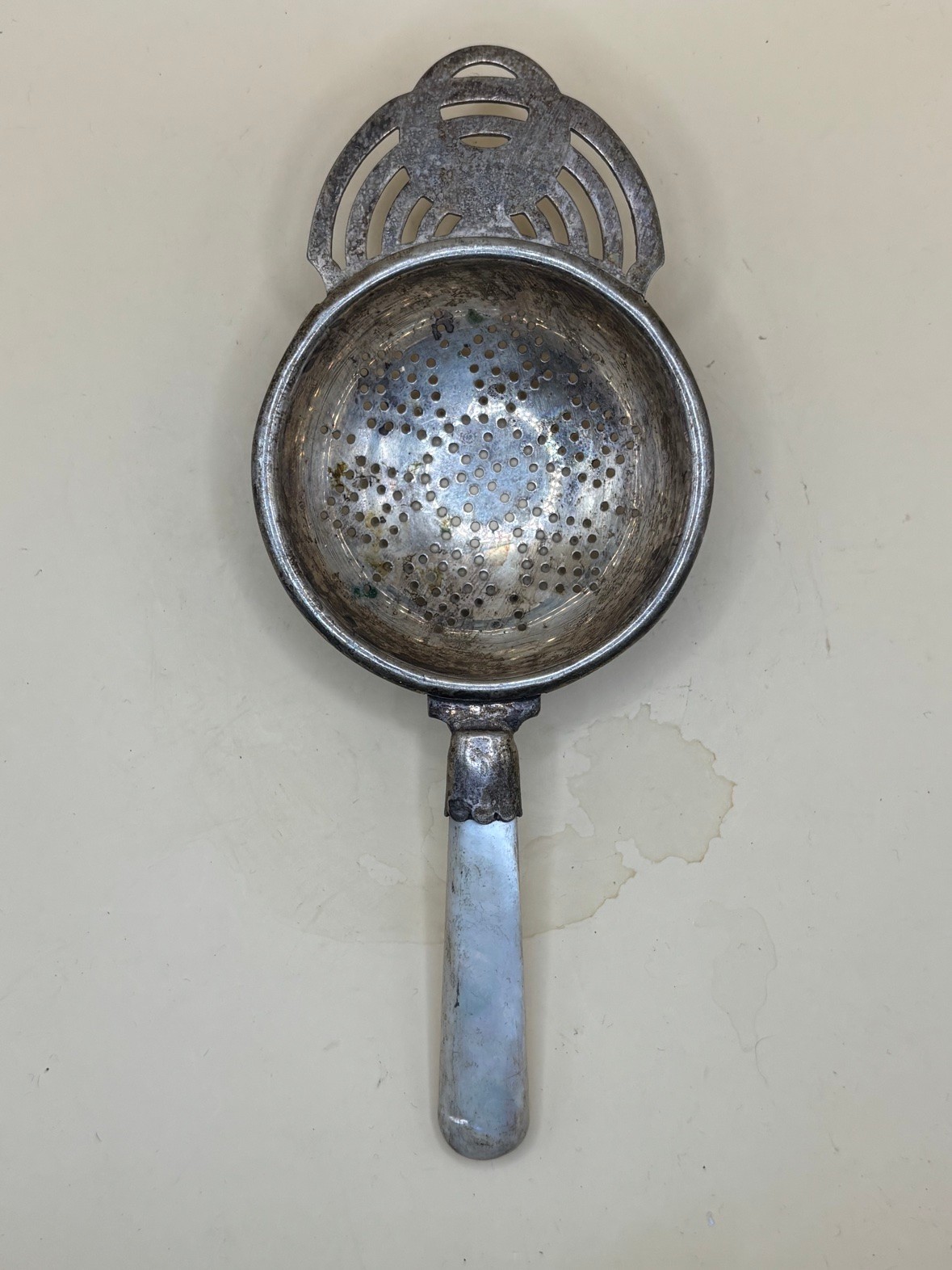 Vintage EPNS Silverplate Tea Strainer Mother of Pearl Handle Made in England