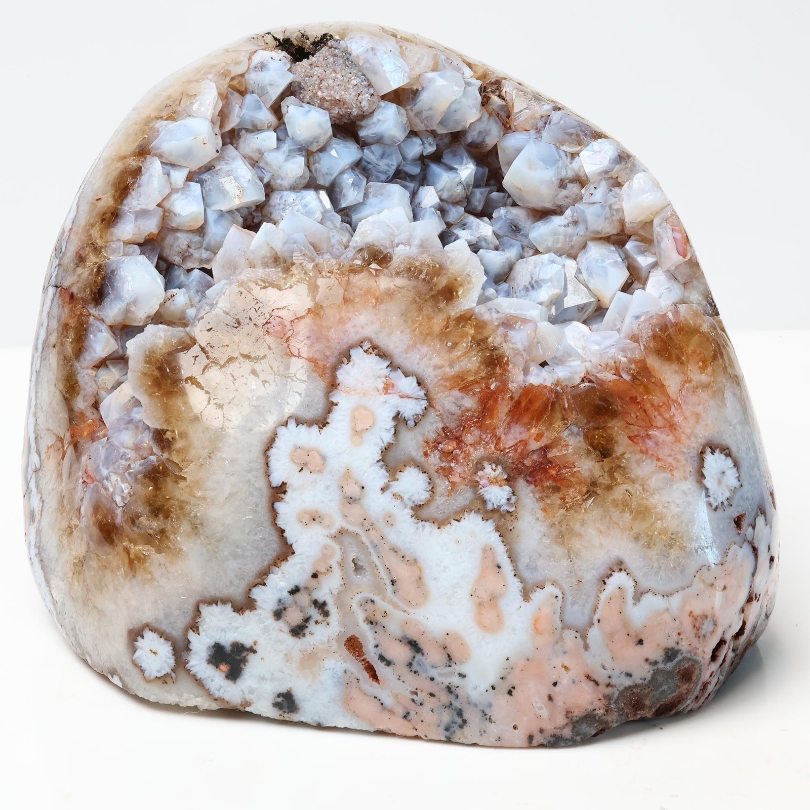 Citrine Agate Geode with Chalcedony Crystals, Polished Cut Base